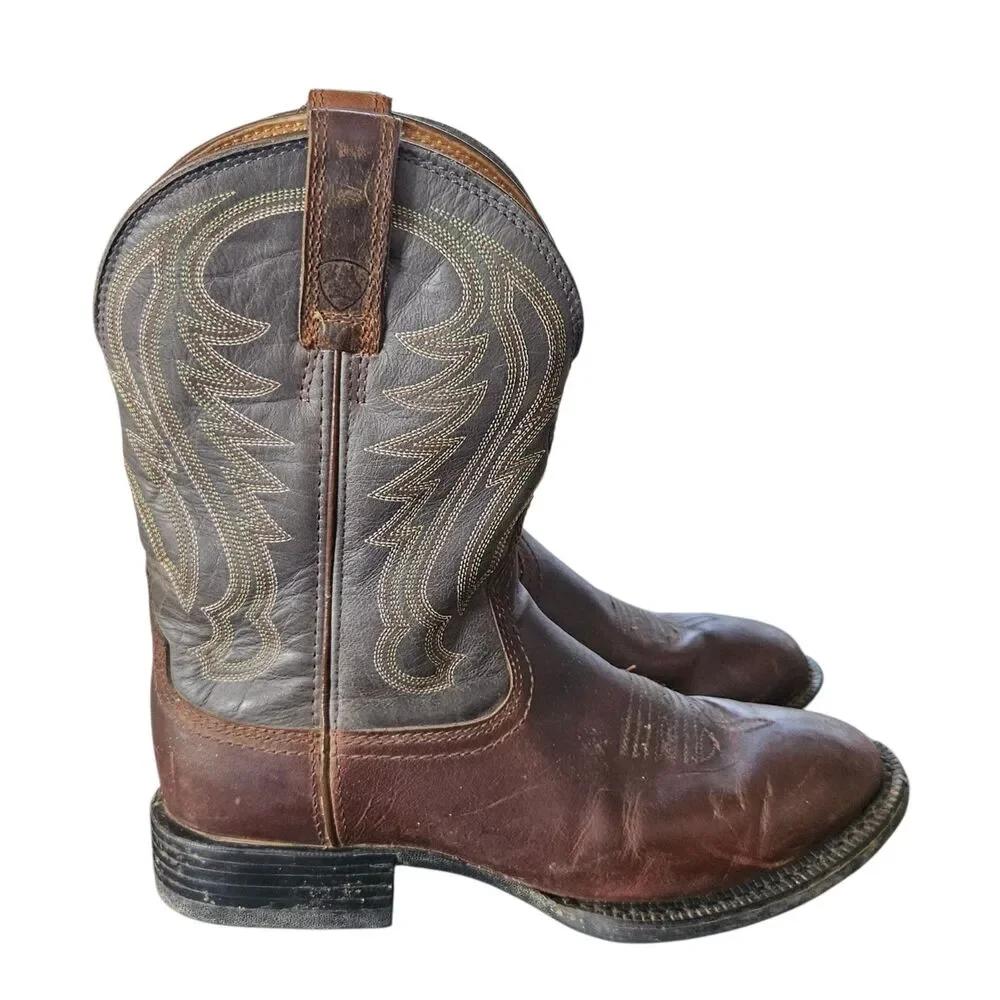 Ariat Brown Leather Round Toe Cowboy Boots 7.5D Style 10010297 Embroidered